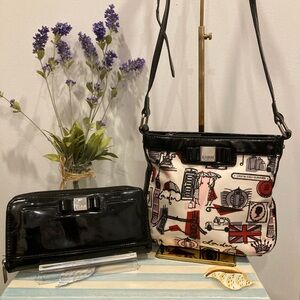 Lulu Guinness Black and White London Crossbody Bag Set